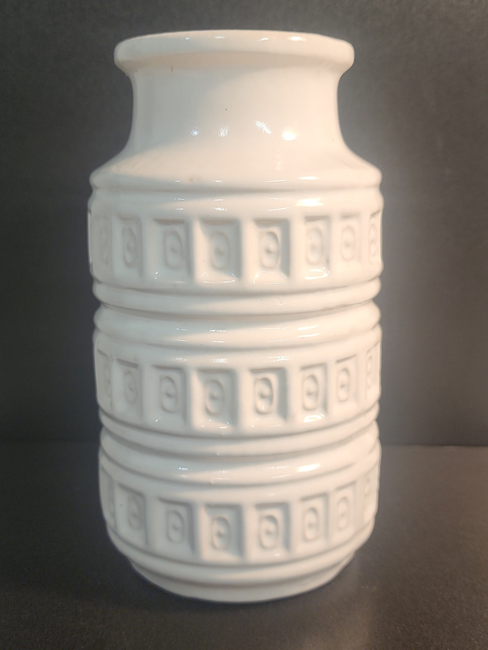 Vintage SCHEURICH KERAMIK White Vase Inka Relief 268 15 West Germany Pottery 70s